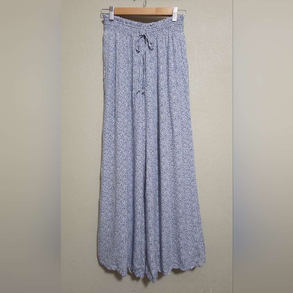 AE Smocked Wide-Leg Pant, Blue, Small, Floral Print, Flowy American Eagle